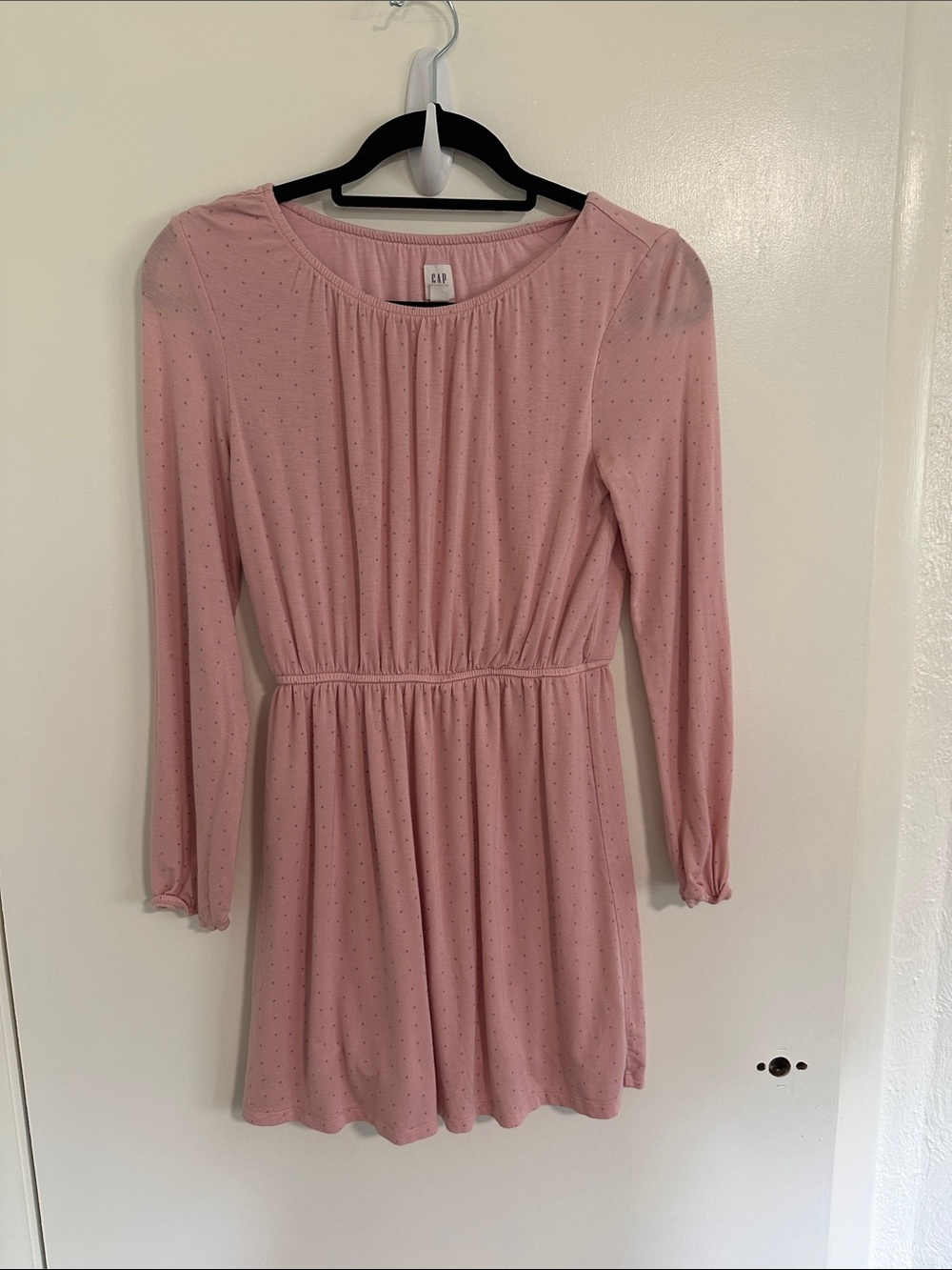 GAP Kids Pink Dotted Long-Sleeve Elastic Waist Dress Size XL